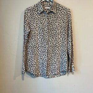 Equipment Femme Black and White Silk Leopard Print Button Down Shirt